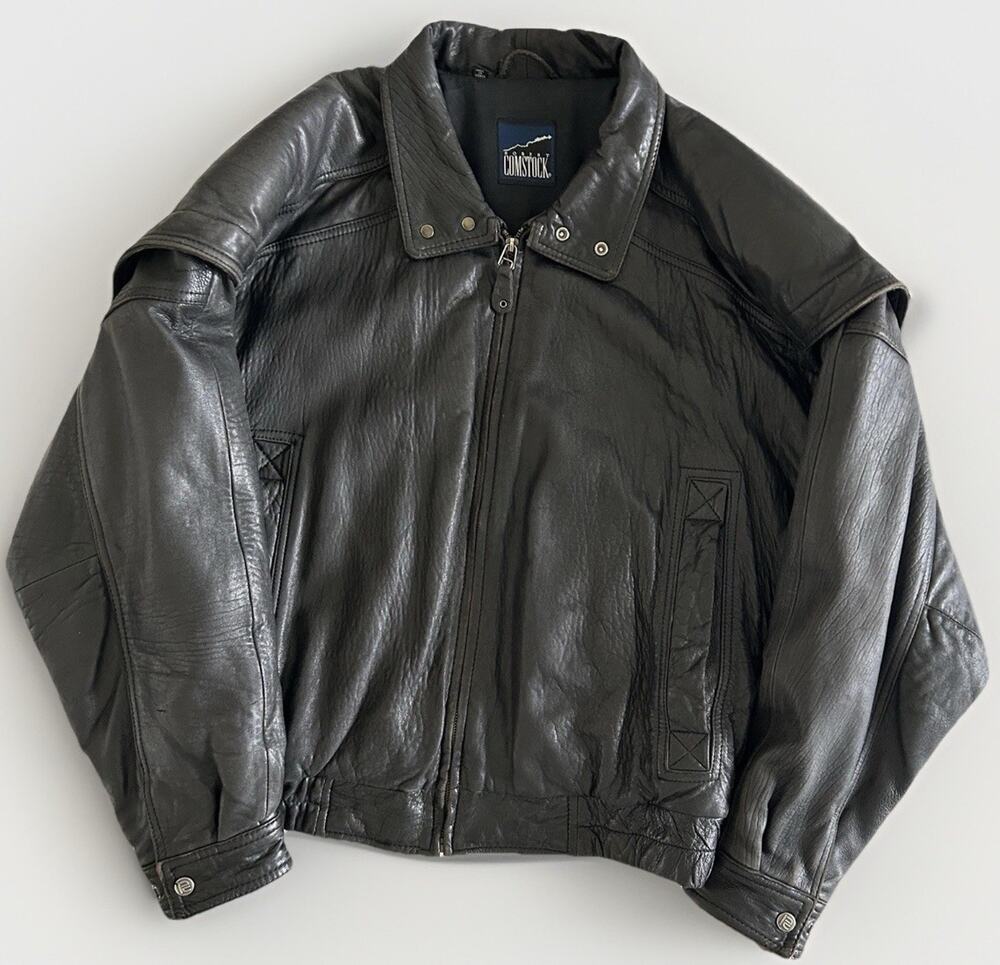 Vintage Robert Comstock Black Leather Bomber Jacket 42 Original Mountain Tag